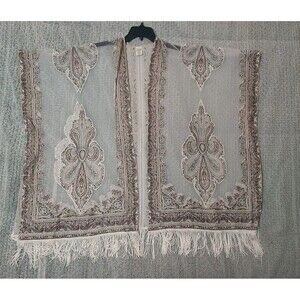 Bohemian Fringed Sheer Neutral Open Wide Sleeve Cardigan Osfm Hippie Beachy